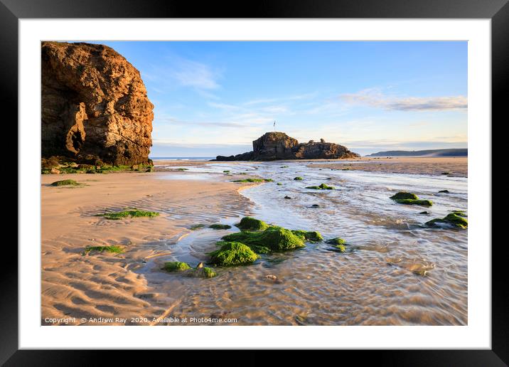 Chapel Rock, arch and stream (Perranporth) Framed Mounted Print by Andrew Ray
