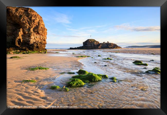Chapel Rock, arch and stream (Perranporth) Framed Print by Andrew Ray