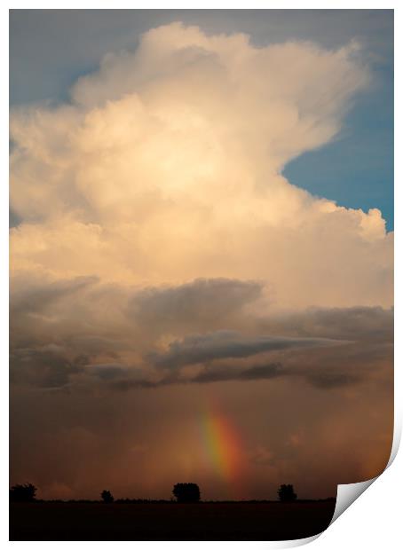 Cumulus storm cloud and rainbow Print by Simon Johnson