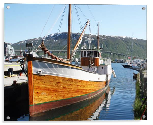 Wooden fishing boat in Tromso Acrylic by chris hyde