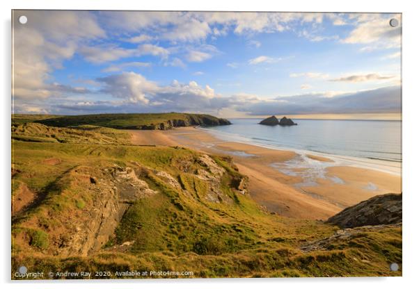 Evening light (Holywell Bay) Acrylic by Andrew Ray