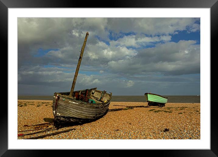 Old and Modern boats on Dungeness beach Framed Mounted Print by Jenny Hibbert