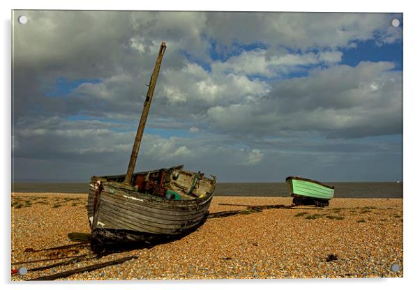 Old and Modern boats on Dungeness beach Acrylic by Jenny Hibbert