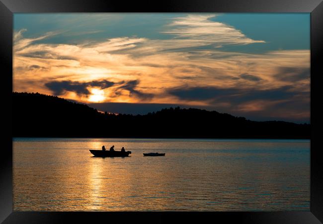 Silhouette Fishing at Sunset Framed Print by Blok Photo 