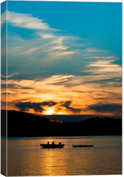 Majestic Sunset Silhouette - Family fishing Canvas Print by Blok Photo 