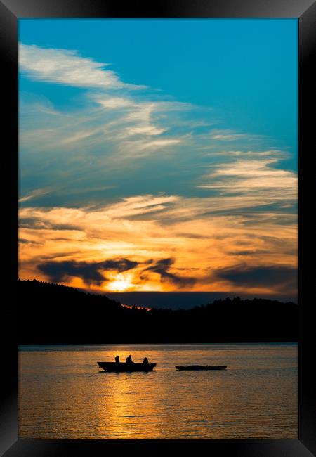 Majestic Sunset Silhouette - Family fishing Framed Print by Blok Photo 