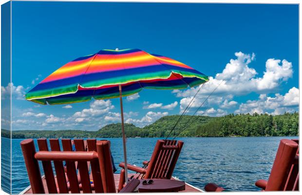 Rainbow Umbrella Lakeside Canvas Print by Blok Photo 