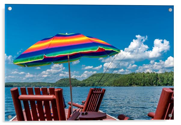 Rainbow Umbrella Lakeside Acrylic by Blok Photo 