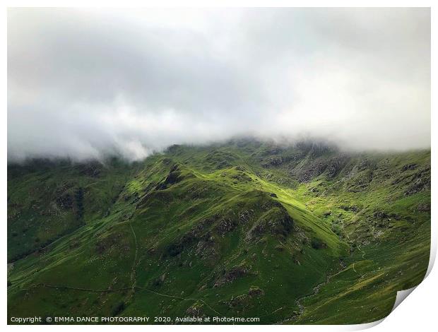 View across to Fairfield in the Lake District Print by EMMA DANCE PHOTOGRAPHY