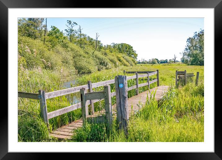 Wooden bridge in the Norfolk countryside Framed Mounted Print by Chris Yaxley
