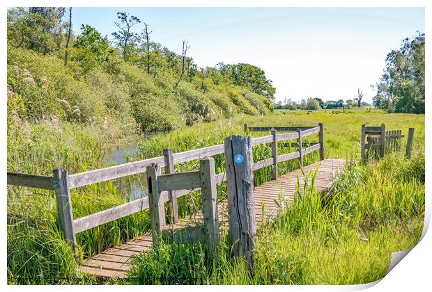 Wooden bridge in the Norfolk countryside Print by Chris Yaxley