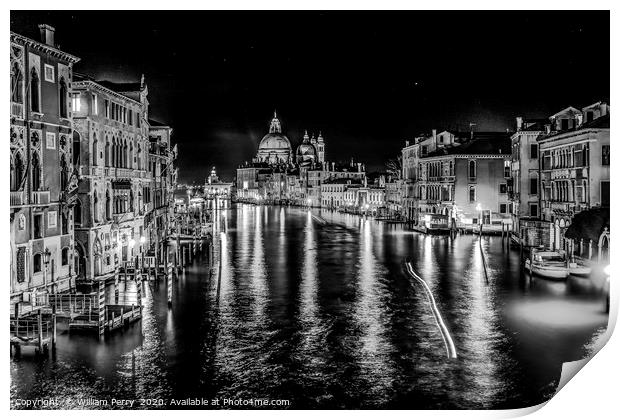 Black White Grand Canal Salut Church Night Venice  Print by William Perry