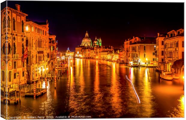 Colorful Grand Canal Salut Church Night Venice Ita Canvas Print by William Perry