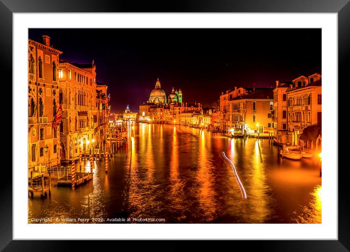 Colorful Grand Canal Salut Church Night Venice Ita Framed Mounted Print by William Perry