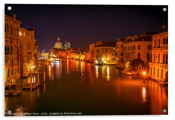 Colorful Grand Canal Salut Church Night Venice Ita Acrylic by William Perry