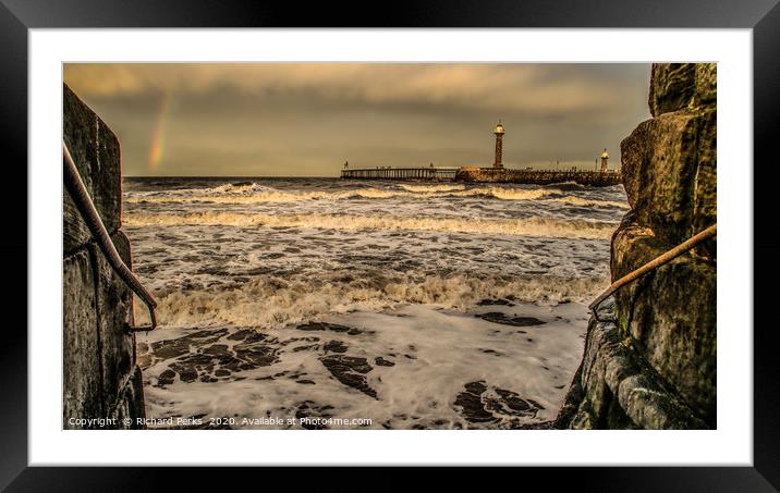 wild waves whitby Framed Mounted Print by Richard Perks