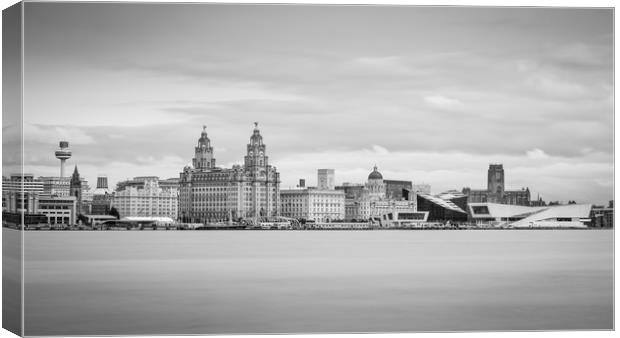Letterbox crop of the Liverpool skyline in monochr Canvas Print by Jason Wells