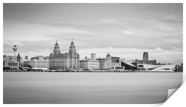 Letterbox crop of the Liverpool skyline in monochr Print by Jason Wells