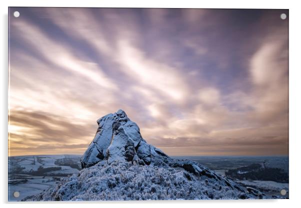 Ramshaw Rocks Winter Sunrise Acrylic by John Finney