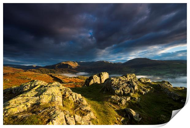 Dramatic light on Loughrigg Fell  Print by John Finney