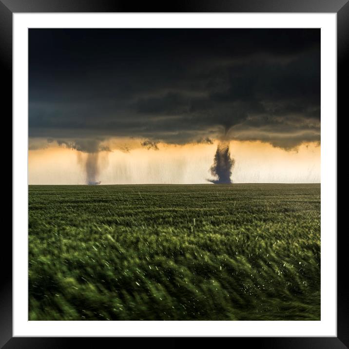 Sister Tornadoes in a Ferocious Storm Framed Mounted Print by John Finney