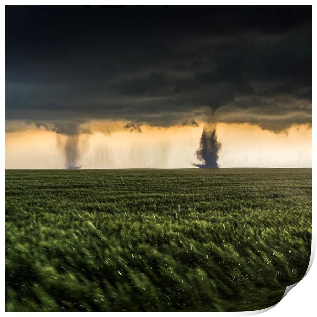 Sister Tornadoes in a Ferocious Storm Print by John Finney