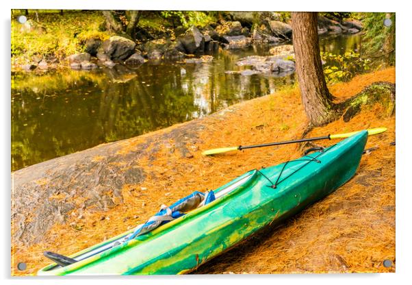 Autumn Riverside Kayak Acrylic by Blok Photo 