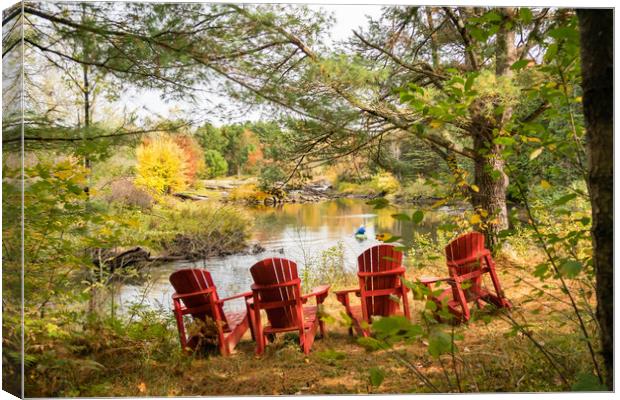 Adirondack Chairs - Autumn Kayak Canvas Print by Blok Photo 