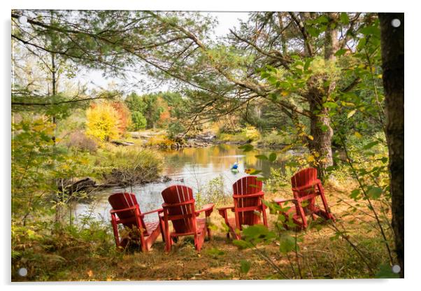 Adirondack Chairs - Autumn Kayak Acrylic by Blok Photo 