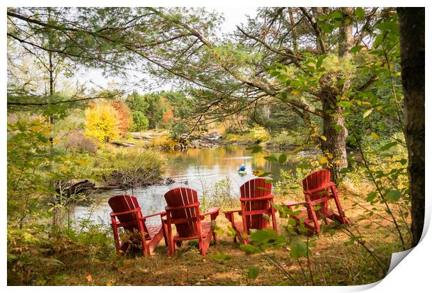 Adirondack Chairs - Autumn Kayak Print by Blok Photo 