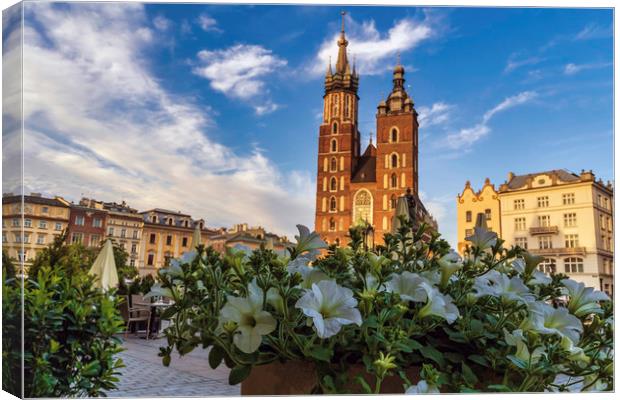 Krakow, Poland : Flower before famous church in th Canvas Print by Arpan Bhatia