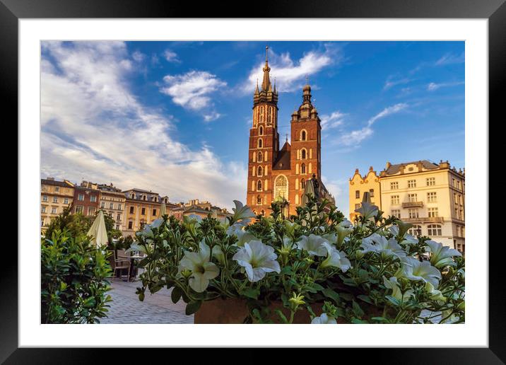 Krakow, Poland : Flower before famous church in th Framed Mounted Print by Arpan Bhatia