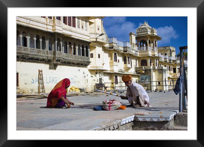 Udaipur, India : A Rajasthani man and woman in Ind Framed Mounted Print by Arpan Bhatia