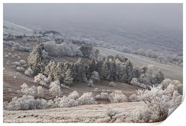 View of a frosty landscape Brecon beacons Wales Print by Jenny Hibbert