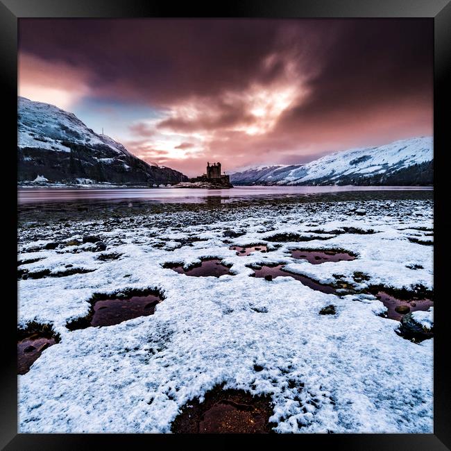 Eilean Donan Castle Winter sunset, Scotland  Framed Print by John Finney