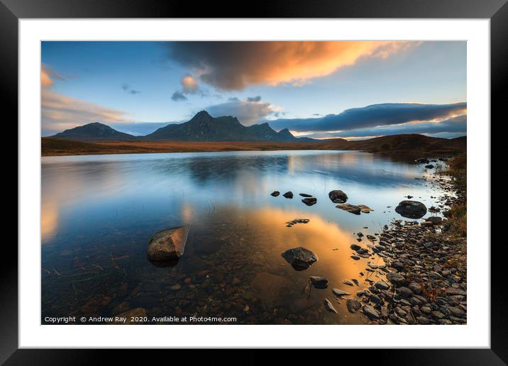 Reflections of sunset (Loch Hakel) Framed Mounted Print by Andrew Ray
