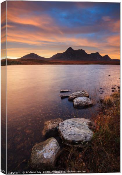 Rocks at Sunrise (Loch Hakel) Canvas Print by Andrew Ray