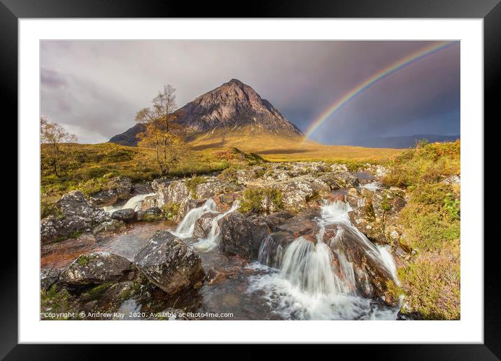 Rainbow over Rannoch Moor Framed Mounted Print by Andrew Ray