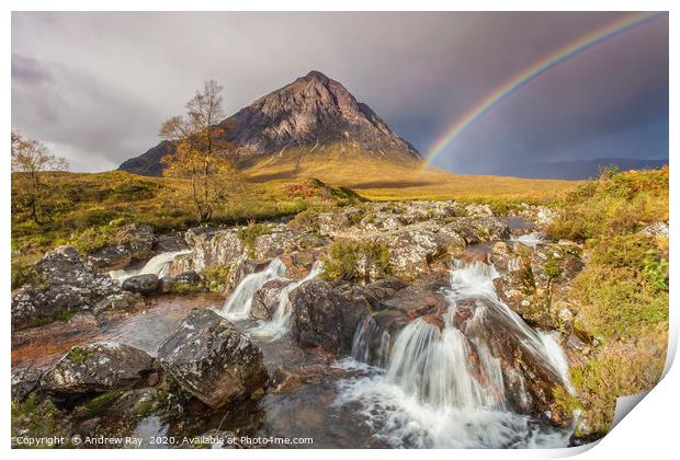 Rainbow over Rannoch Moor Print by Andrew Ray