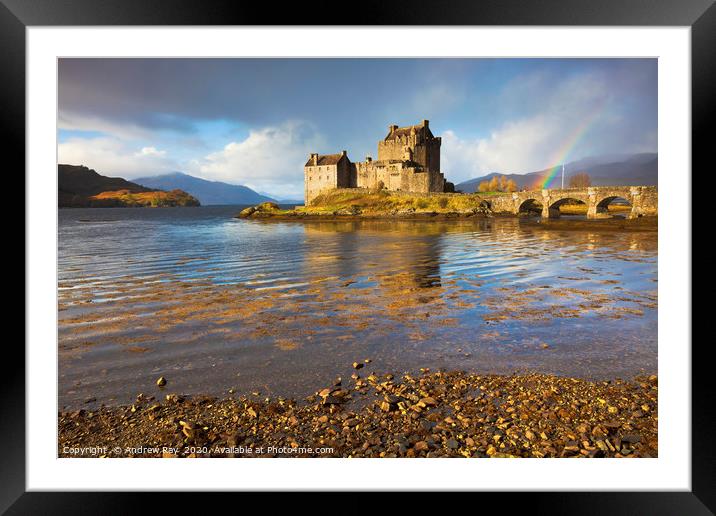 Rainbow at Eilean Donan Castle Framed Mounted Print by Andrew Ray