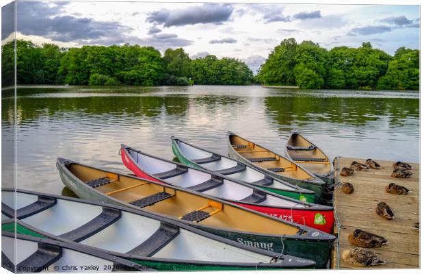 Moored canoes and kayaks Canvas Print by Chris Yaxley