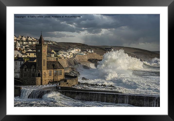 Porthleven harbour with Clock tower, Framed Mounted Print by kathy white