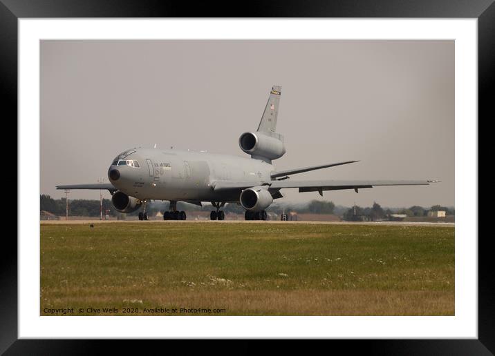 KC-10 Extender on runway at RAF Mildenhall Framed Mounted Print by Clive Wells