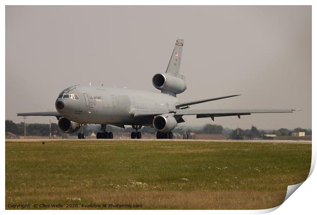 KC-10 Extender on runway at RAF Mildenhall Print by Clive Wells