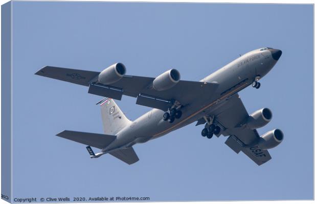 Boeing KC-135 Stratotanker with wheels down. Canvas Print by Clive Wells
