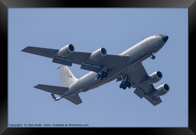 Boeing KC-135 Stratotanker with wheels down. Framed Print by Clive Wells