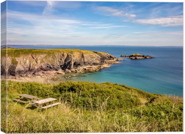 Bench with a view on the Pembrokeshire Coast Canvas Print by Chris Yaxley