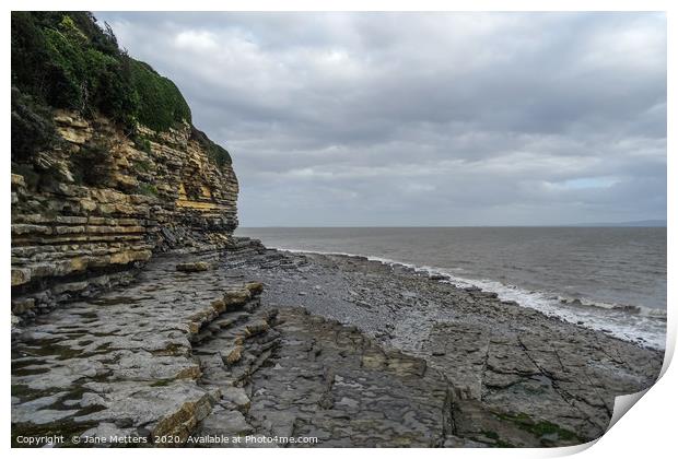 Cliffs, Sea and Rocks Print by Jane Metters
