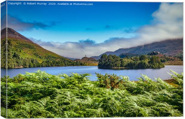 Highland Loch with Island Canvas Print by Robert Murray
