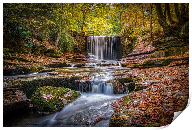 Autumn waterfall. Print by Clive Ingram